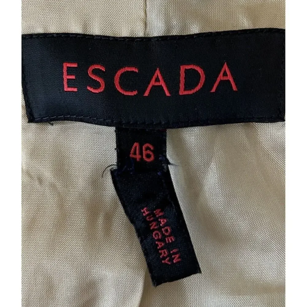Escada Tweed Jacket Sz 46 or US 12/14 Beige Lined Short Sleeve Snap Buttons - Picture 5 of 7